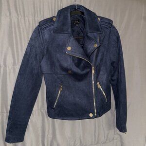 Armani Exchange Moto Jacket Size XS faux suede Y2K Full Zip Grunge Punk Blue